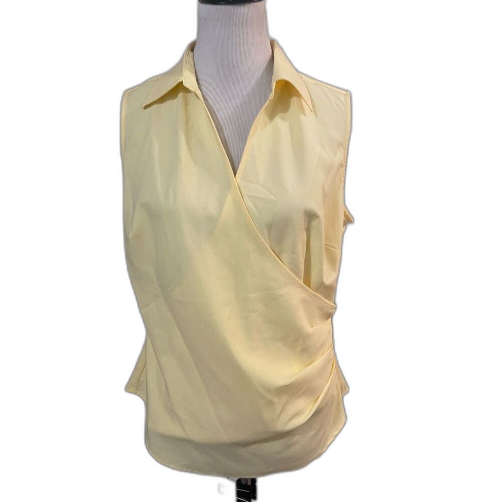 Express Stretch Yellow Solid Collared Sleeveless Wrap Crisscross Top Blouse 14